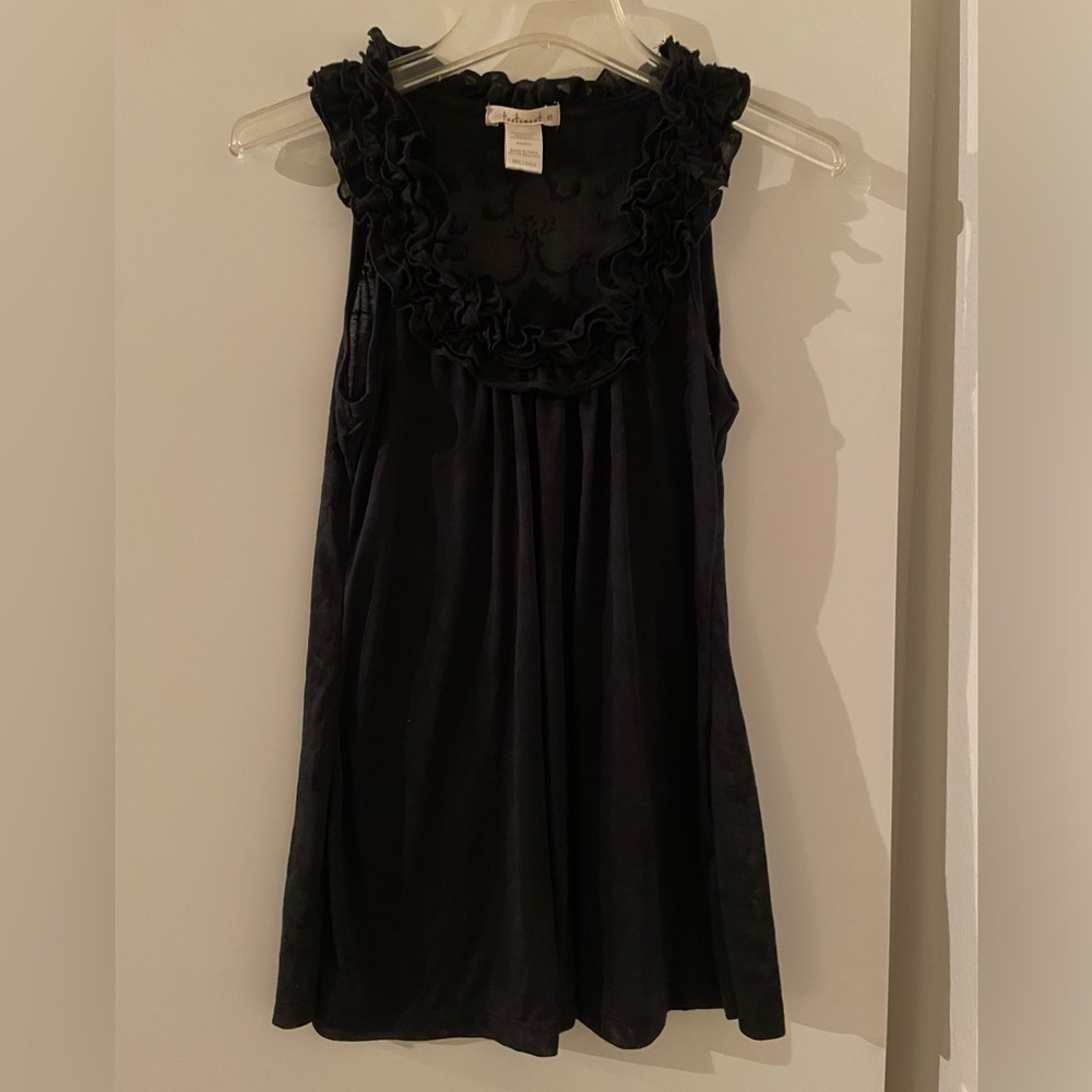 Testament Black Ruffle Scoop Neck Sleeveless Tank Top